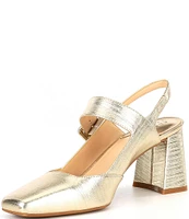 Alex Marie Leighten Textured Metallic Square Toe Slingback Pumps