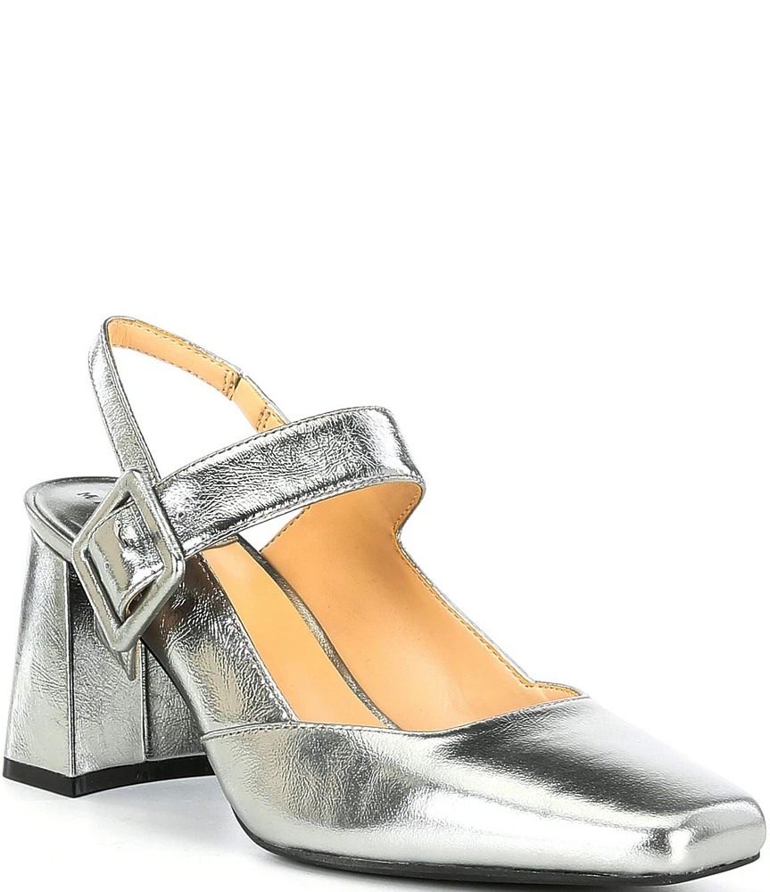 Alex Marie Leighten Textured Metallic Square Toe Slingback Pumps