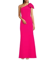 Alex Marie Lilah Stretch Crepe One Shoulder Bow Sleeveless Gown
