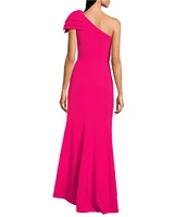 Alex Marie Lilah Stretch Crepe One Shoulder Bow Sleeveless Gown