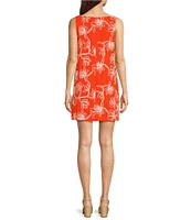 Alex Marie Lily Embroidered Linen Blend Sleeveless Square Neck Dress