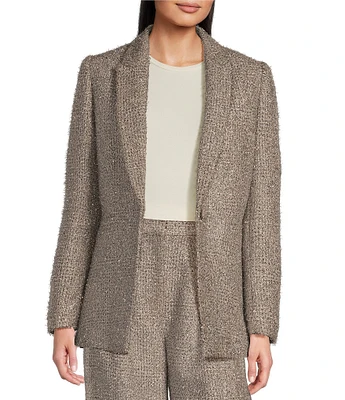 Alex Marie Liza Metallic Tinsel Tweed Notch Lapel Long Sleeve Button Front Long Line Coordinating Blazer