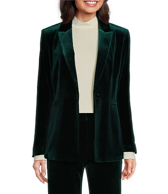 Alex Marie Liza Stretch Velvet Notch Lapel Long Sleeve Button Front Coordinating Blazer