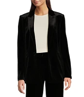 Alex Marie Liza Stretch Velvet Notch Lapel Long Sleeve Button Front Coordinating Blazer