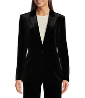 Alex Marie Liza Stretch Velvet Notch Lapel Long Sleeve Button Front Coordinating Blazer