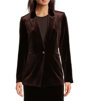 Alex Marie Liza Stretch Velvet Notch Lapel Long Sleeve Button Front Coordinating Blazer