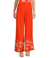 Alex Marie Lola Embroidered Linen Blend Wide Leg Flat Front Coordinating Pants