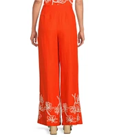 Alex Marie Lola Embroidered Linen Blend Wide Leg Flat Front Coordinating Pants