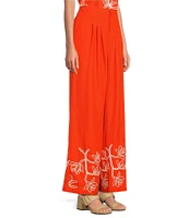 Alex Marie Lola Embroidered Linen Blend Wide Leg Flat Front Coordinating Pants