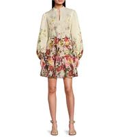 Alex Marie Lorenza Floral Organza Long Sleeve Button Front Dress