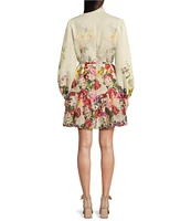 Alex Marie Lorenza Floral Organza Long Sleeve Button Front Dress