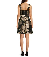 Alex Marie Louise Metallic Floral Jacquard Sweetheart Tank Strap A-Line At the Knee Dress