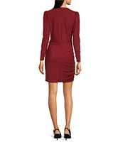 Alex Marie Luciana Mesh Deep V-Neck Long Sleeve Ruched Tie Waist Bodycon Mini Dress