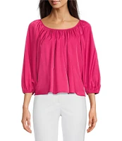 Alex Marie Mara Scoop Neck Drapey Sateen 3/4 Sleeve Blouse