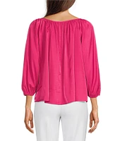 Alex Marie Mara Scoop Neck Drapey Sateen 3/4 Sleeve Blouse