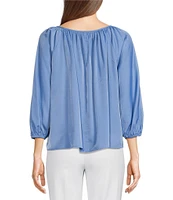 Alex Marie Mara Scoop Neck Drapey Sateen 3/4 Sleeve Blouse