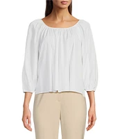 Alex Marie Mara Scoop Neck Drapey Sateen 3/4 Sleeve Blouse