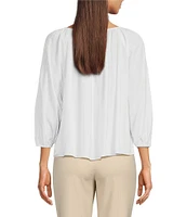 Alex Marie Mara Scoop Neck Drapey Sateen 3/4 Sleeve Blouse