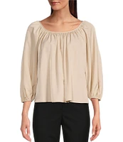 Alex Marie Mara Scoop Neck Drapey Sateen 3/4 Sleeve Blouse