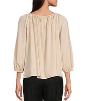 Alex Marie Mara Scoop Neck Drapey Sateen 3/4 Sleeve Blouse