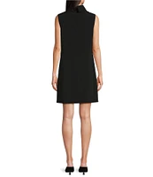 Alex Marie Petite Mary Textured Satin Sleeveless Mock Neck Shift Dress