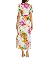 Alex Marie Maura Floral Short Sleeve A Line Notch Collar Maxi Dress