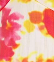Alex Marie Monroe Abstract Floral Short Puff Sleeve Sweetheart Halter Tie Neck A-Line Midi Dress