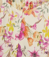 Alex Marie Monroe Floral Short Puff Sleeve Sweetheart Halter Tie Neck A-Line Midi Dress