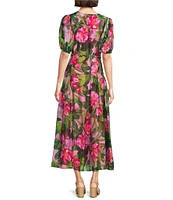 Alex Marie Paulina Floral Short Sleeve Printed Organza Maxi Dress