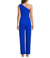 Alex Marie Petite Size Aliza One Shoulder Wide Leg Crepe Jumpsuit