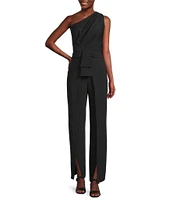 Alex Marie Petite Size Aliza One Shoulder Wide Leg Crepe Jumpsuit