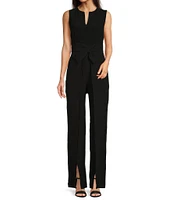 Alex Marie Petite Size Barbara Split V-Neck Crossover Waist Slit Front Leg Jumpsuit