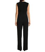 Alex Marie Petite Size Barbara Split V-Neck Crossover Waist Slit Front Leg Jumpsuit