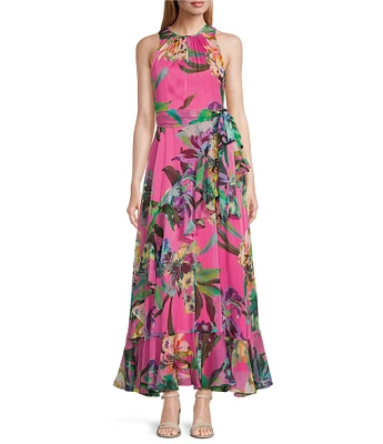 Alex Marie Petite Size Colette Floral Sleeveless Keyhole Neck Faux Wrap Maxi Dress