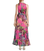 Alex Marie Petite Size Colette Floral Sleeveless Keyhole Neck Faux Wrap Maxi Dress