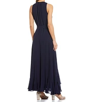 Alex Marie Petite Size Colette Sleeveless Keyhole Neck Faux Wrap Maxi Dress