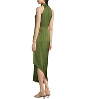 Alex Marie Petite Size Hazel Halter Neck Sleeveless Draped Asymmetrical Hem Satin Dress