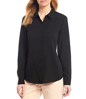 Alex Marie Piper Lightweight Soft Crepe de Chine Point Collar Long Sleeve Button Front Top