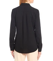 Alex Marie Piper Lightweight Soft Crepe de Chine Point Collar Long Sleeve Button Front Top