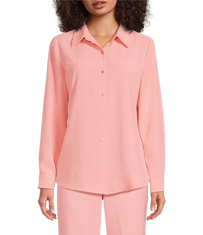 Alex Marie Piper Lightweight Soft Crepe de Chine Point Collar Long Sleeve Button Front Top