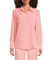 Alex Marie Piper Lightweight Soft Crepe de Chine Point Collar Long Sleeve Button Front Top