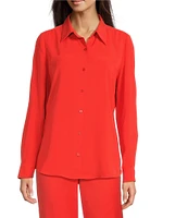 Alex Marie Piper Lightweight Soft Crepe de Chine Point Collar Long Sleeve Button Front Top