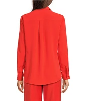 Alex Marie Piper Lightweight Soft Crepe de Chine Point Collar Long Sleeve Button Front Top