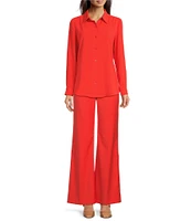 Alex Marie Piper Lightweight Soft Crepe de Chine Point Collar Long Sleeve Button Front Top