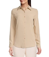 Alex Marie Piper Lightweight Soft Crepe de Chine Point Collar Long Sleeve Button Front Top