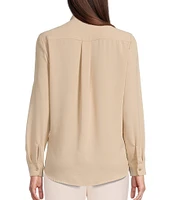 Alex Marie Piper Lightweight Soft Crepe de Chine Point Collar Long Sleeve Button Front Top