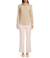 Alex Marie Piper Lightweight Soft Crepe de Chine Point Collar Long Sleeve Button Front Top