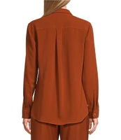 Alex Marie Piper Lightweight Soft Crepe de Chine Point Collar Long Sleeve Button Front Top