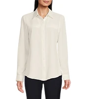 Alex Marie Piper Lightweight Soft Crepe de Chine Point Collar Long Sleeve Button Front Top