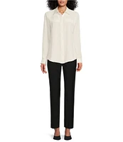 Alex Marie Piper Lightweight Soft Crepe de Chine Point Collar Long Sleeve Button Front Top